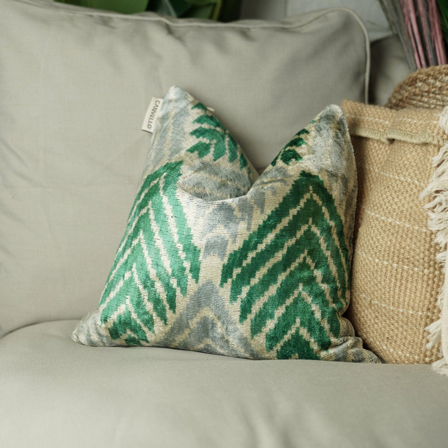 Canvello Unique Green Pillows + Down Insert 16"x16"